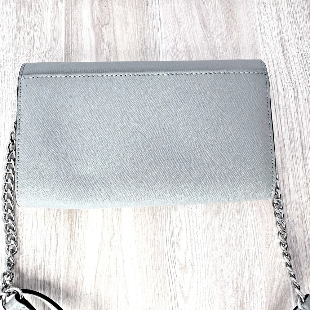 Michael Kors Gray Saffiano Leather Crossbody Wallet Chain Strap‎ Clutch
